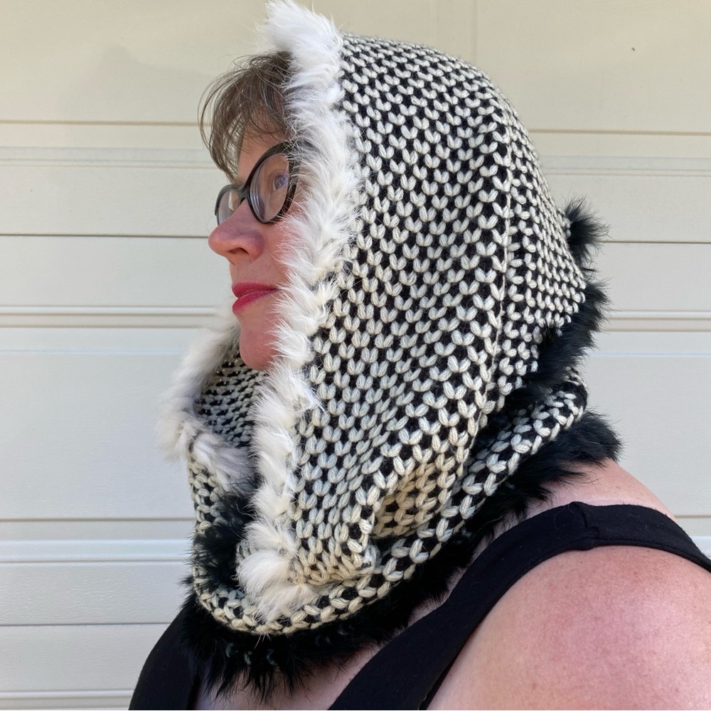 Melanie Lyne Knit Rabbit Fur Infinity Scarf